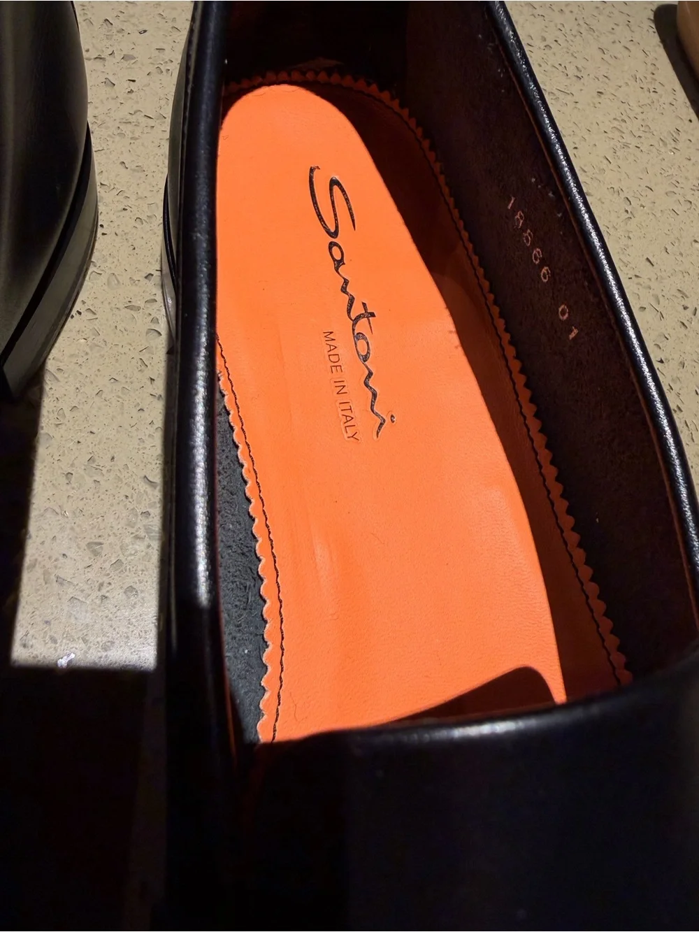 Santoni Men’s Black Leather Loafers Made in Italy Orange Leather Lining /sole